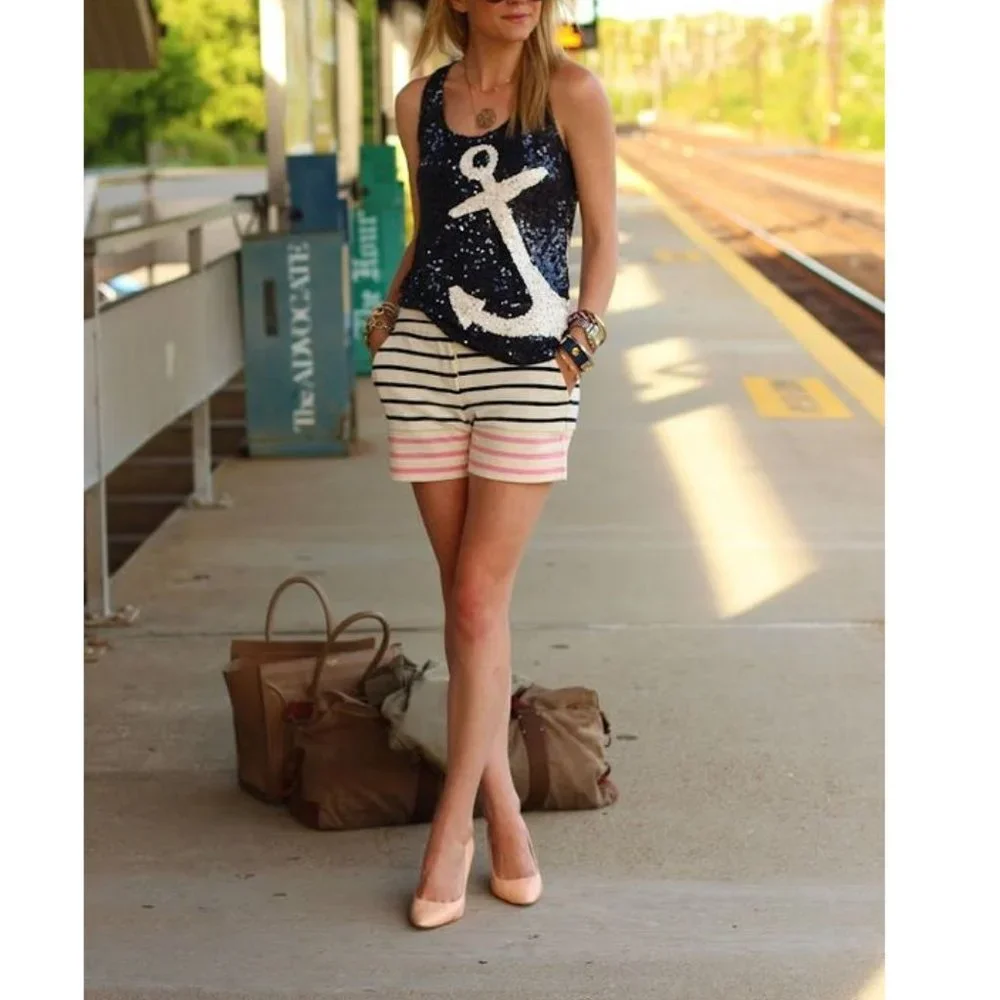 J. Crew Sequin Anchor Nautical Racerback Tank Top - Picture 6 of 14